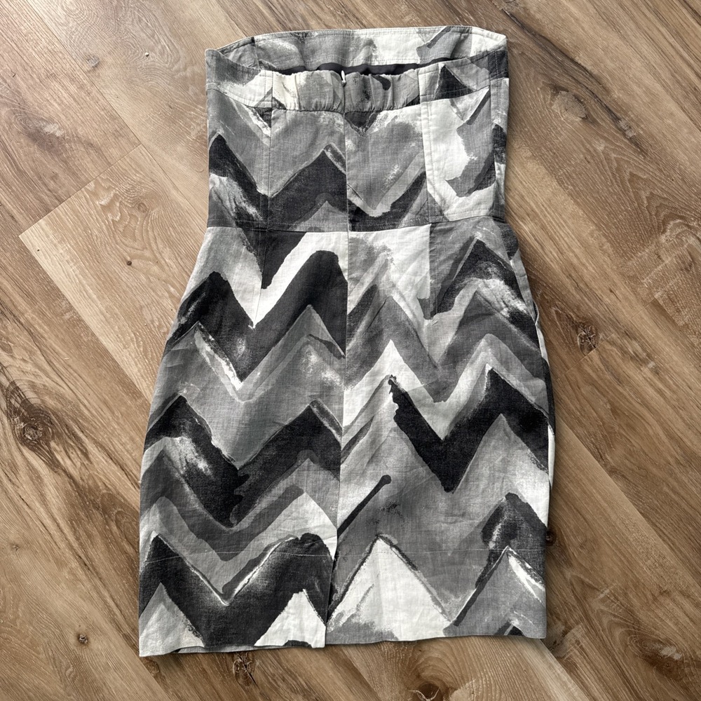 Banana Republic Linen Geo Print Strapless Dress ‎ Black White Graveside 4 - Picture 2 of 5